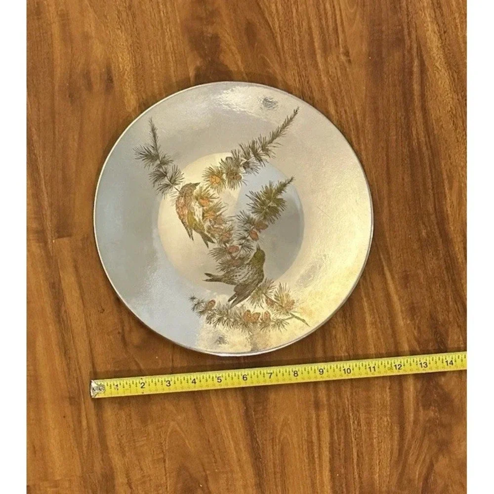 Reed & Barton Audubon Ltd Ed‎ Damascene Pine Siskin & Red Shouldered Hawk Plate